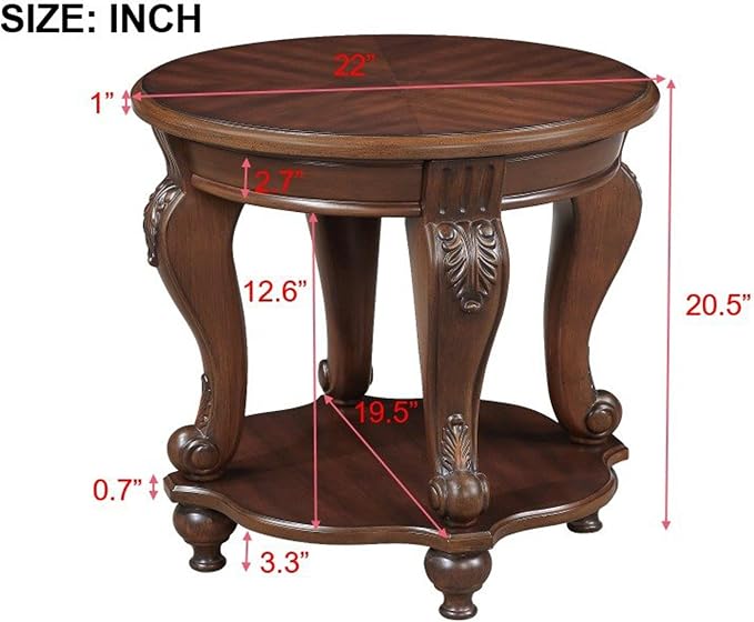 Round End Table for Living Room, Solid Wood Sofa Side Table - Image 3