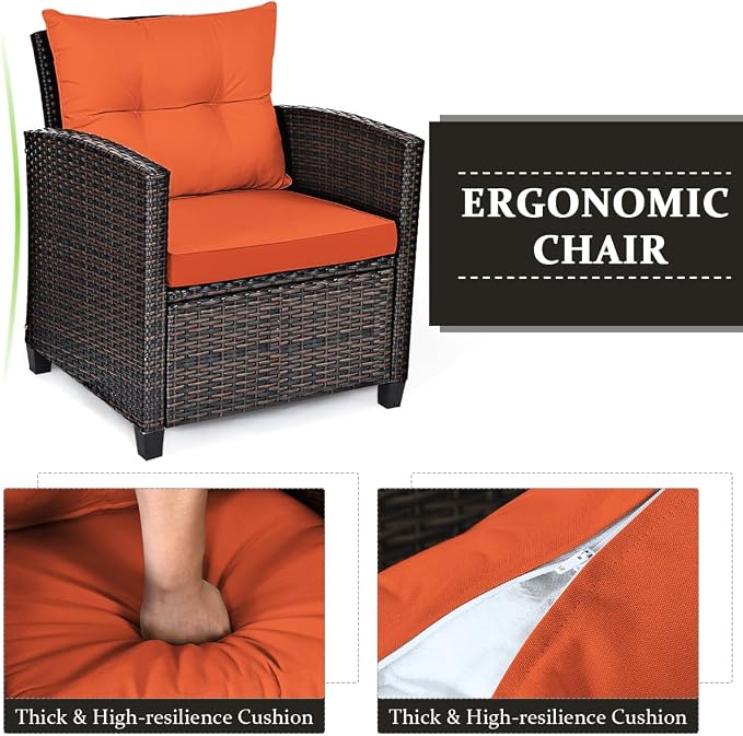 Tangkula 3 Pieces Patio Furniture Set, PE Rattan Wicker 3 Pcs Outdoor Sofa Set - Image 5