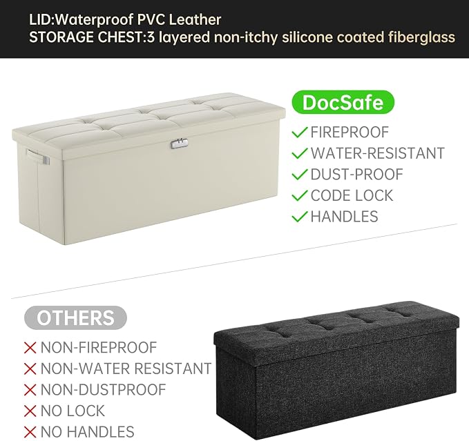DocSafe Storage Ottoman Bench, Fireproof＆Waterproof Folding Bench - Image 5