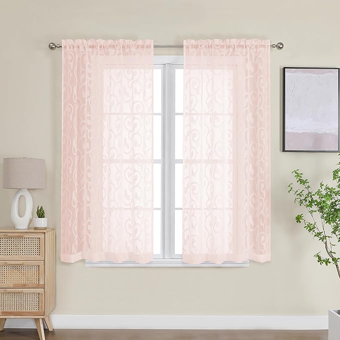 Furman Sheer Curtains 45 Inch Length 2 Panels Set by OWENIE