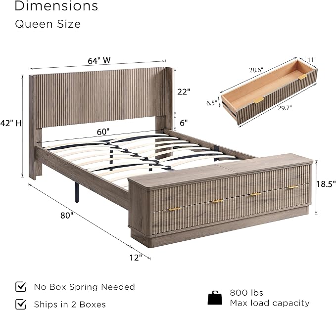 T4TREAM Fluted Queen Size Bed Frame - Image 2