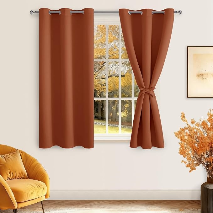 Fall Blackout Curtains for Bedroom Burnt Ochre 38 x 45 Inch 2 Panel | Thermal - Image 8