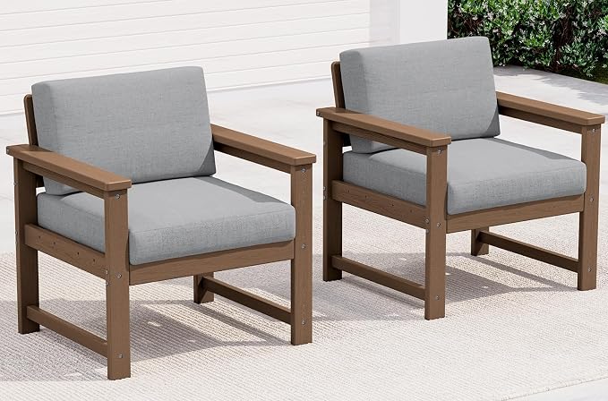 SERWALL 2 Pieces Single Cushioned Lounge Chair, HDPE Outdoor Adirondack Sofa by SERWALL