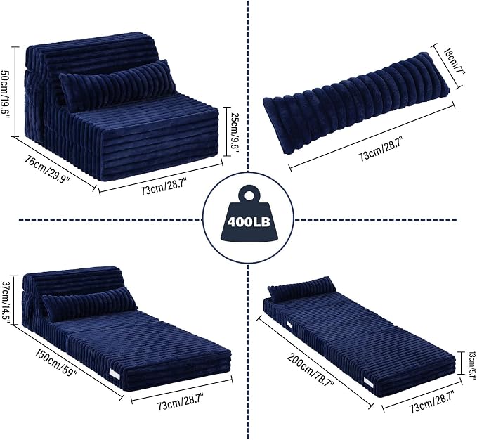 Tiita Folding Sofa Bed Single Size, Convertible Sleeper Chair Mattress - Image 2