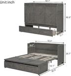 KEIKI Queen Murphy Bed Cabinet Charging Station & Geometrical Panel, Pine Wood - Image 2