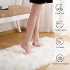 Fluffy White Faux Fur Rug Runner 2x6 ft, Soft Faux Sheepskin Rug White Furry - Image 3
