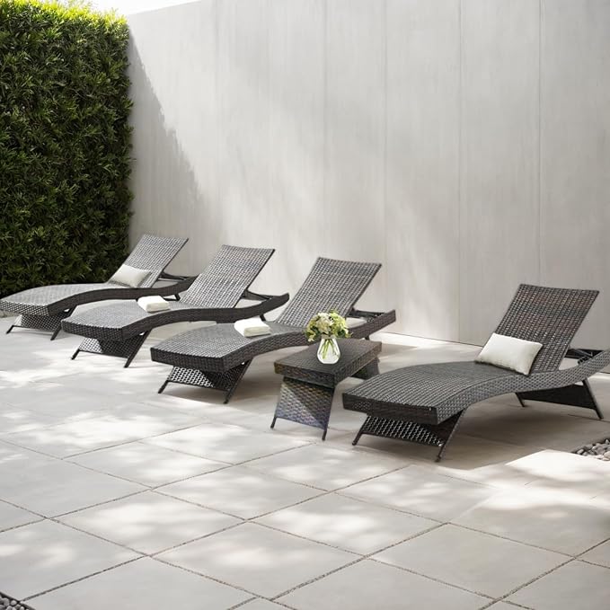 PE Rattan Adjustable Backrest Chaise Lounge Set 4 - Image 2