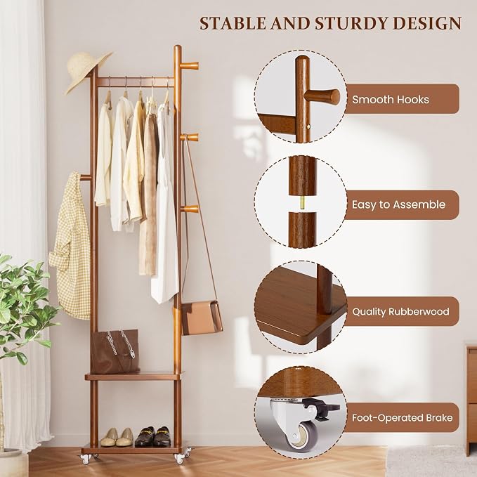 Solid Wood Coat Rack Freestanding Clothing Rack - Image 5
