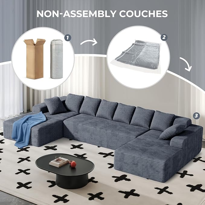 131'' Modular Sectional Cloud Sofa, U-Shaped Boneless Couches - Image 6