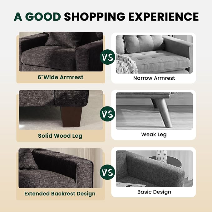 DOPEDIO Modern Living Room Sofa Set, 88.58" Chenille Loveseat - Image 5