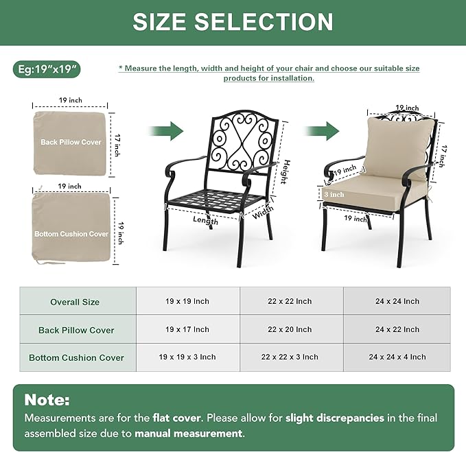 Summsun Outdoor Chair Cushions Set of 2, Waterproof Backrest and Deep Seat - Image 7