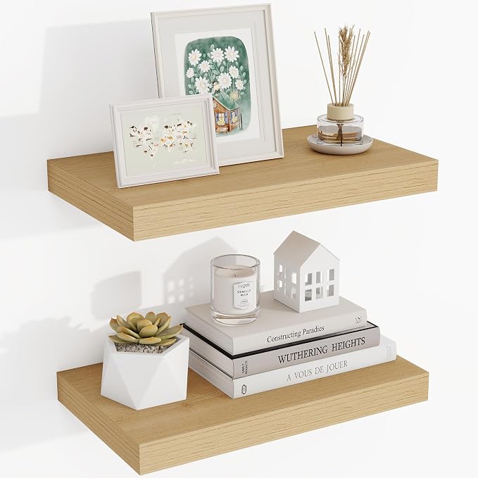 Acovy 16 Inch Floating Shelves, 3D Textured Wood Grain, Wooden Shelves by Acovy