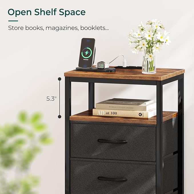 Huuger Nightstand with Charging Station, 27.6 Inch End Table Bedside Table with - Image 3