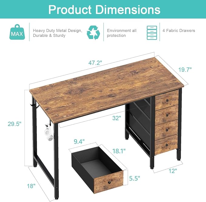 Lufeiya 47 inch Computer Desk - Image 3