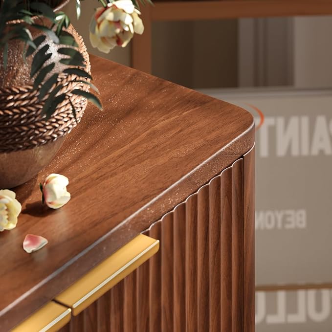 Evermagin 67" Fluted Walnut Buffet Cabinet Sideboard - Image 6