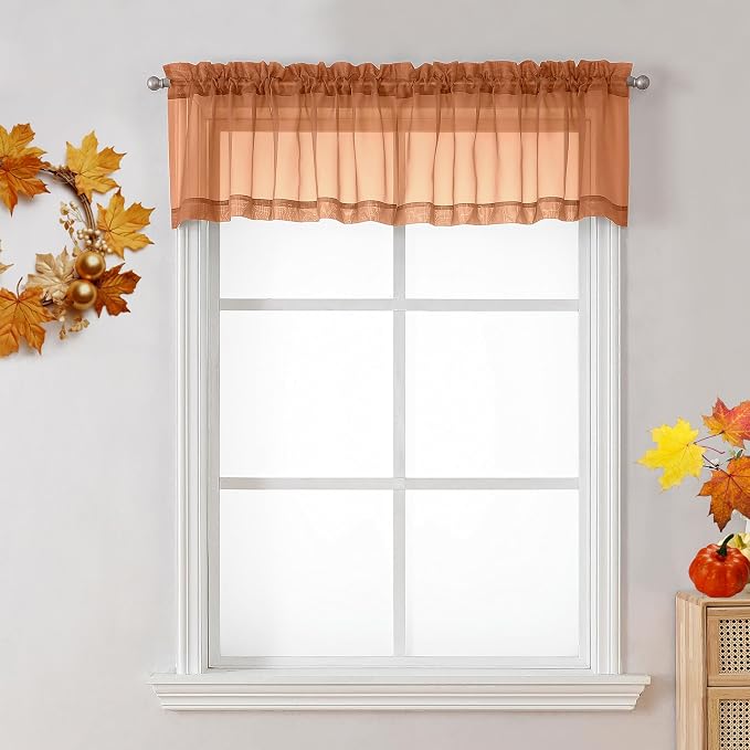 2 Panels Orange Sheer Valance by OVZME