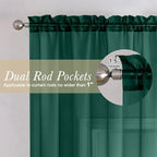 Hunter Green Sheer Curtains 84 Inches Long 2 Panels Set, Rod Pocket Window - Image 2