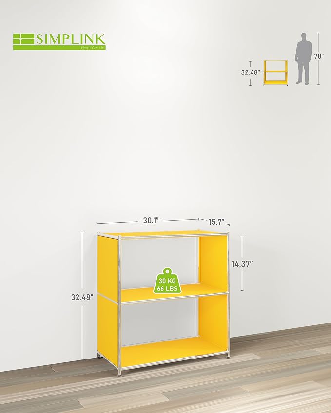 32-Inch 2-Tier Metal Bookcase, Open Shelf Storage Organizer - Image 3