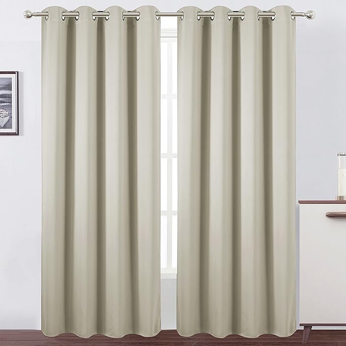 Light Beige Blackout Curtains 52 x 84 Inch Long Beige Curtains Set of 2 Panels by Lemomo
