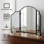 Besdomus Black Scalloped Dresser Mirror: 36"x24" Large Modern 3 Way Trifold - Image 3