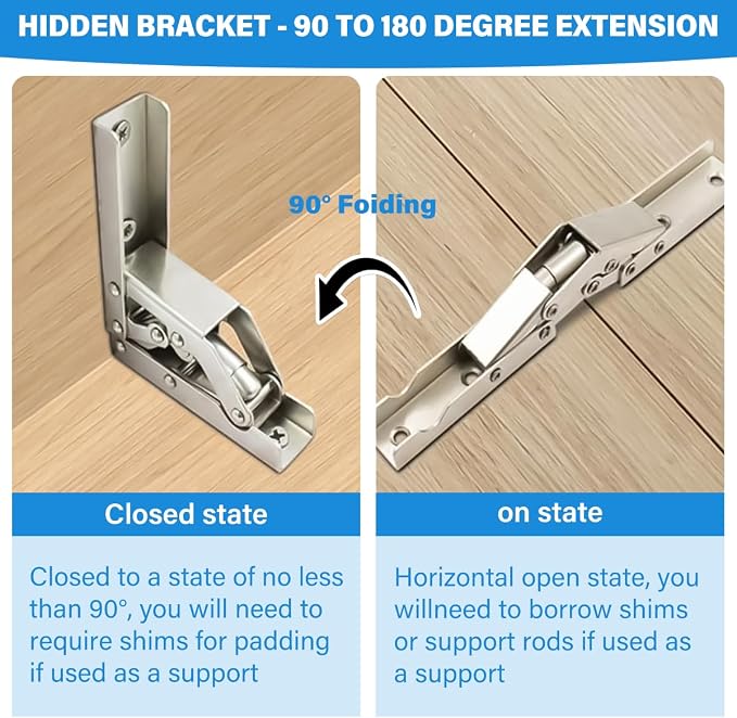 2 Pack Locking Hinge 0°-90°-180°, Folding Table Brackets, Heavy Duty Folding - Image 5