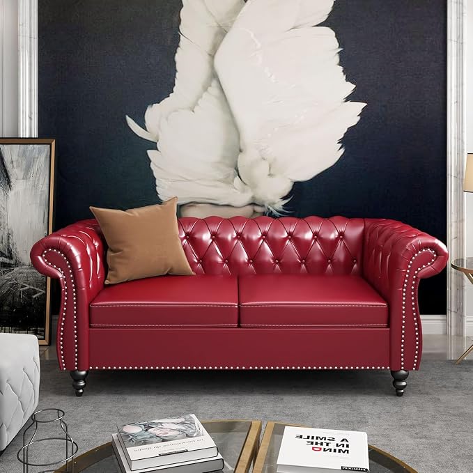 Chesterfield Loveseat Sofa, Modern Leather Small Sofa Couch 2 Seater by RUSTYER