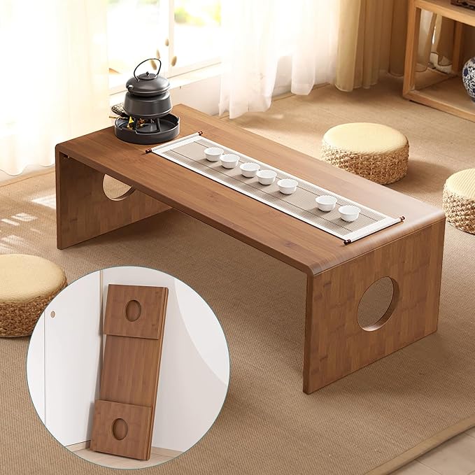 Foldable Japanese Floor Table Low Bamboo Table by Unknown