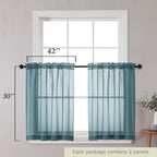 Dusty Blue Kitchen Curtains 30 Inch Length Tier 2 PCS, Solid Soft Half Curtains - Image 2