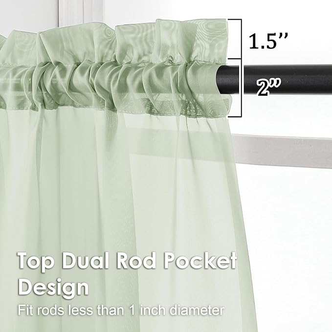 Light Green Sheer Curtains 84 Inches Long 2 Panels - Image 3