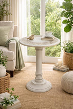 Antique White Round Coffee Table – 18x22 Wood Accent Side Table - Image 5