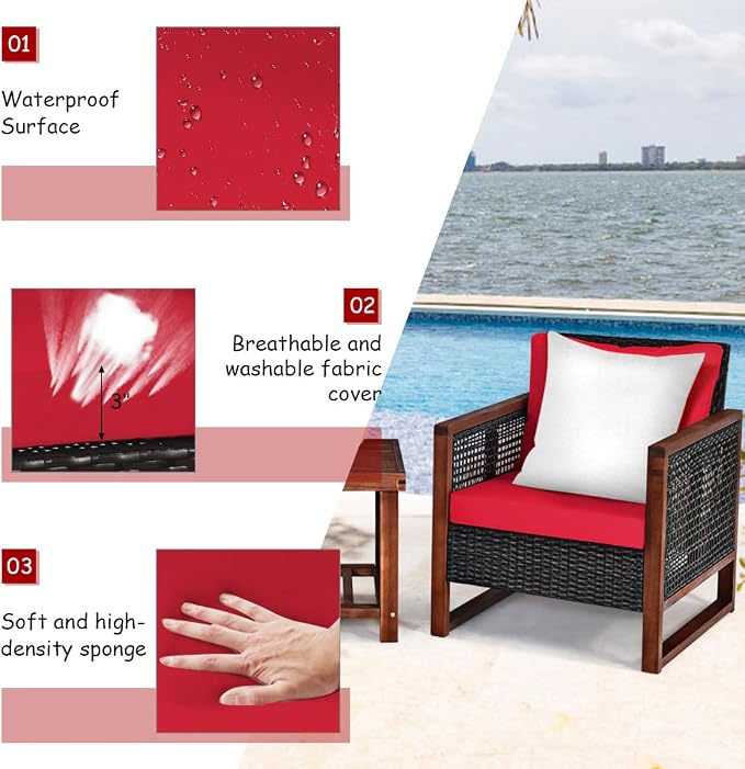 Tangkula 3 Pieces Patio Wicker Furniture Set, Rattan Outdoor Sofa Set - Image 7
