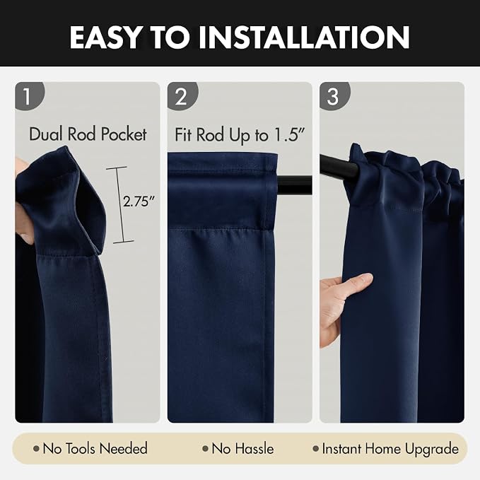 MIULEE 4-Panel 36 Inch Blackout Kitchen Tier Curtains Over Sink Navy Blue | - Image 5