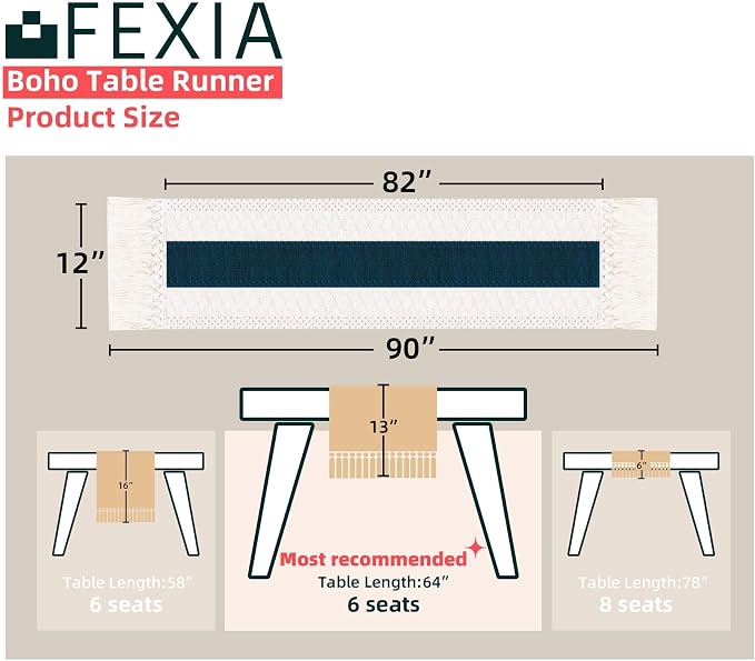 FEXIA Boho Blue Table Runner 90 Inches Long - Image 2