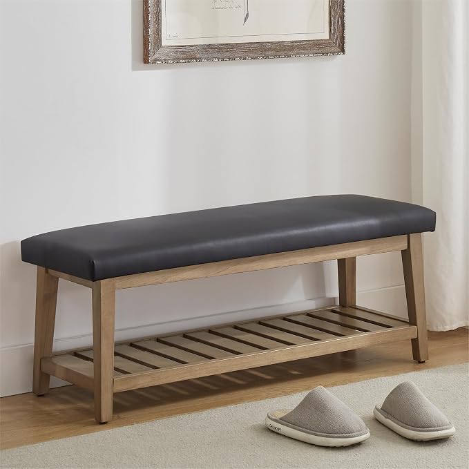 Zihanhome Entryway Bench, PU Leather Upholstered Shoe Benches by Zihanhome