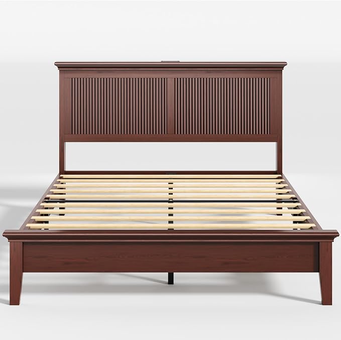 Lifezone Queen Bed Frame with Headboard, Solid Wood Bed Frame Queen Size with - Image 12