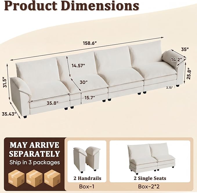 JUMMICO 159" Modular Sectional Chenille Couches Linear Sofa - Image 2