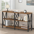 LVB Wood Console Table, Rustic 3 Tier Sofa Table Behind Couch, Industrial Metal by LVB