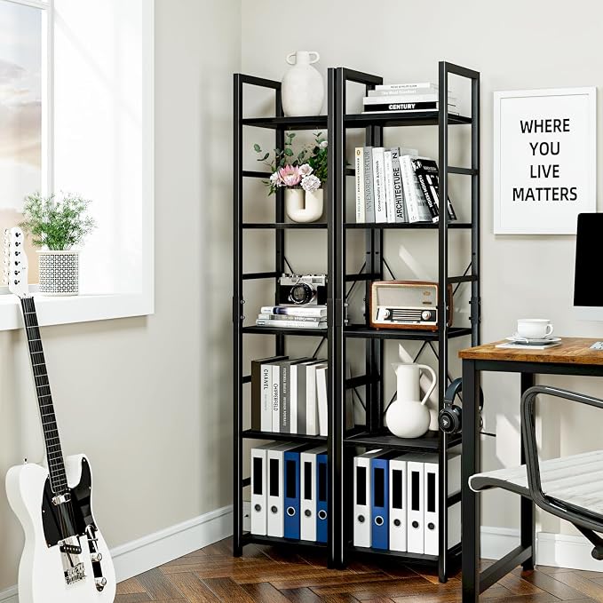 NUMENN 5 Tier Slim Bookshelf, Tall Bookcase Shelf Storage Organizer, Modern - Image 4