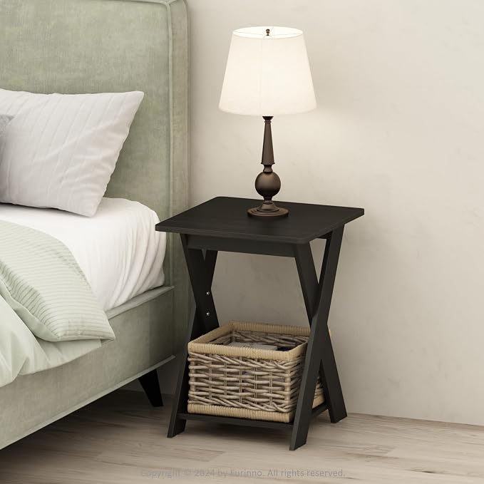 Furinno TIDUR Night Stand, Open Shelf Design X-Legs Nightstand, Criss-Crossed by Furinno-FitsYourSpaceFitsYourBudget