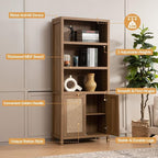 SICOTAS Bookcase 71" Tall Bookshelf 5 Tier Rattan Boho Bookcase - Image 8