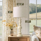 BOBOMOMO 27" Antique White Table Lamps Set of 2, Large Vintage Resin Lamps - Image 4