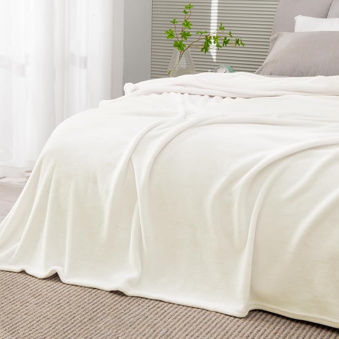 BEDELITE Fleece Blanket Soft Plush King Size Bed Blanket Cream 108"x90" | Ultra - Image 3