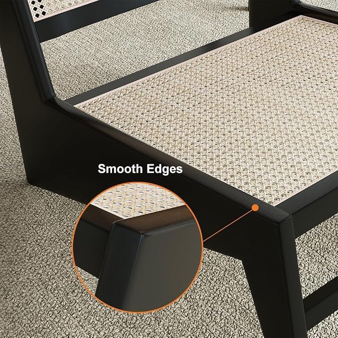 homary Japandi Rattan and Wood Lounge Chairs Mid Century Modern Armless Accent - Image 7
