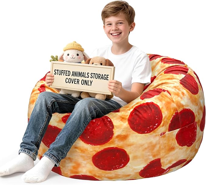 Lukeight Pizza Stuffed Animals Storage Bean Bag Chair Cover by Lukeight
