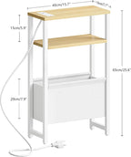 Narrow Side Table with Charging Station Slim End Table Sofa with Magazine Rack - Image 3