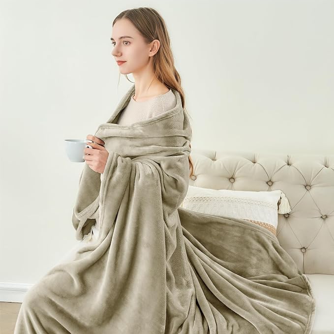 BEDELITE Fleece Blanket Soft Plush Twin Size Blanket Linen Brown 60"x80" | - Image 5