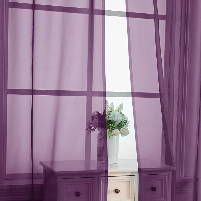 Plum Sheer Curtains 63 Inches Long 2 Panels - Image 5