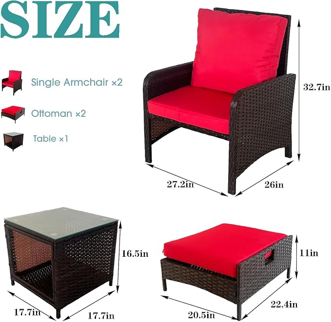 5 Pieces Outdoor Patio Wicker Chairs - Image 2