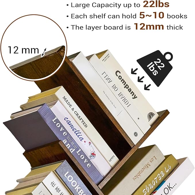 3-Tier Tree Book Shelves for Wall, Small Wall Mounted Shelves, Unique Hanging - Image 4