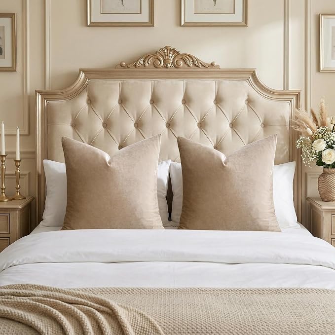 GIGIZAZA Taupe Velvet Pillow Covers 24x24 Decorative Pillows Pack of 2 | - Image 6
